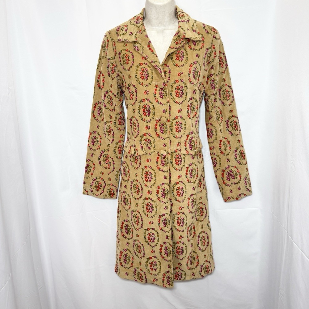 Vintage Anthropologie Snak Retro Long Floral Coat 2 Folk Boho Indie Gilmore Girl